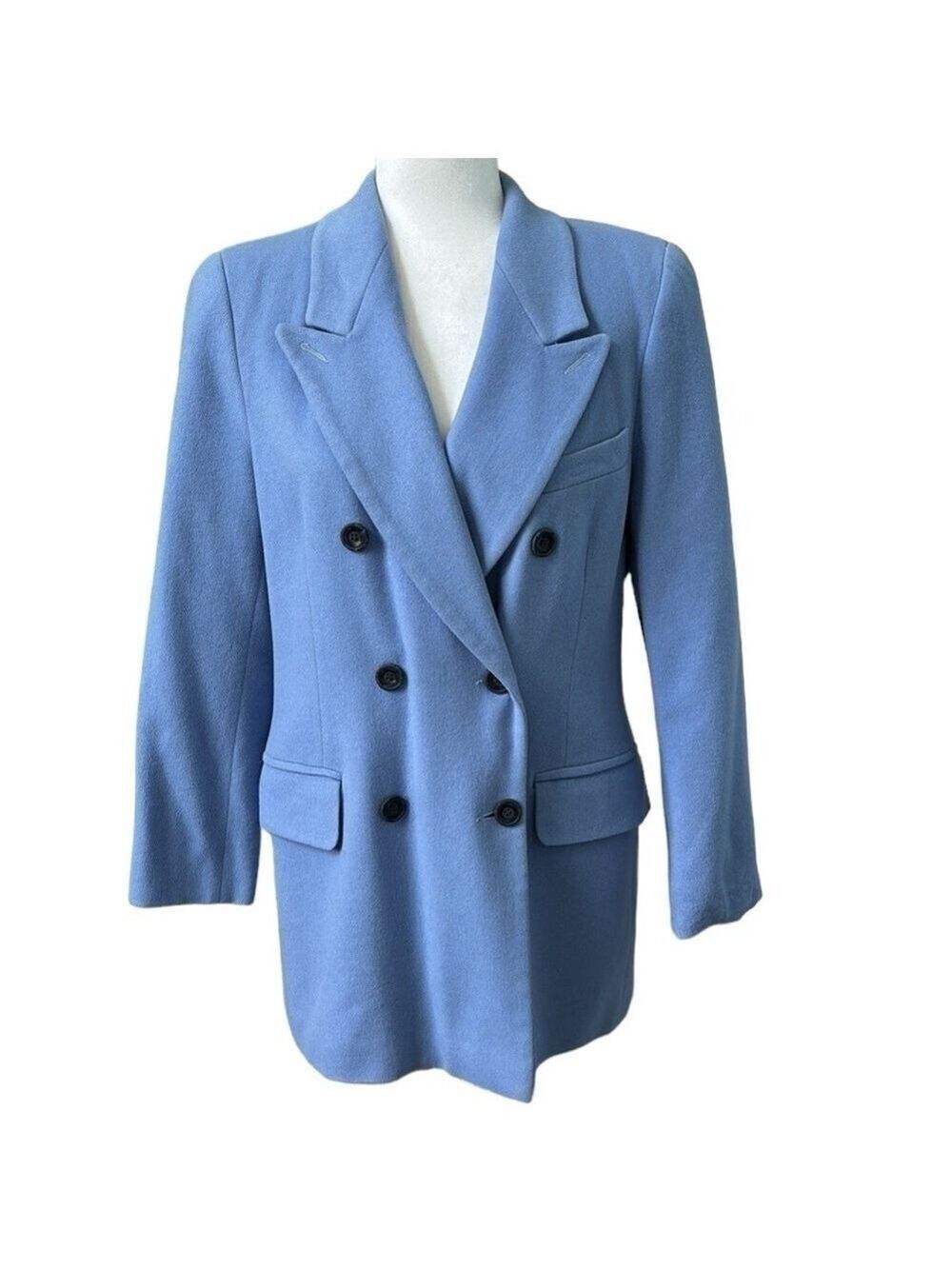 Marisa Minicucci Wool Cashmere Blend Blue Double Breasted Blazer Jacket Size 8
